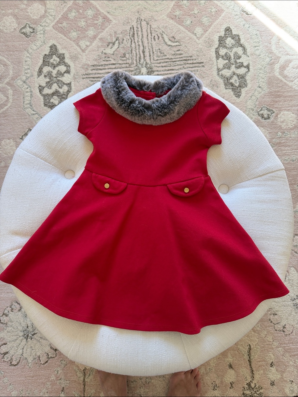 Hope and Henry Red Girls' Dress with Faux Fur Collar
